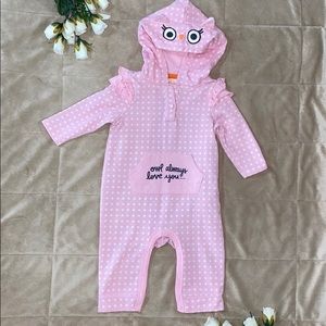 Baby girl owl jumpsuit with hoodie